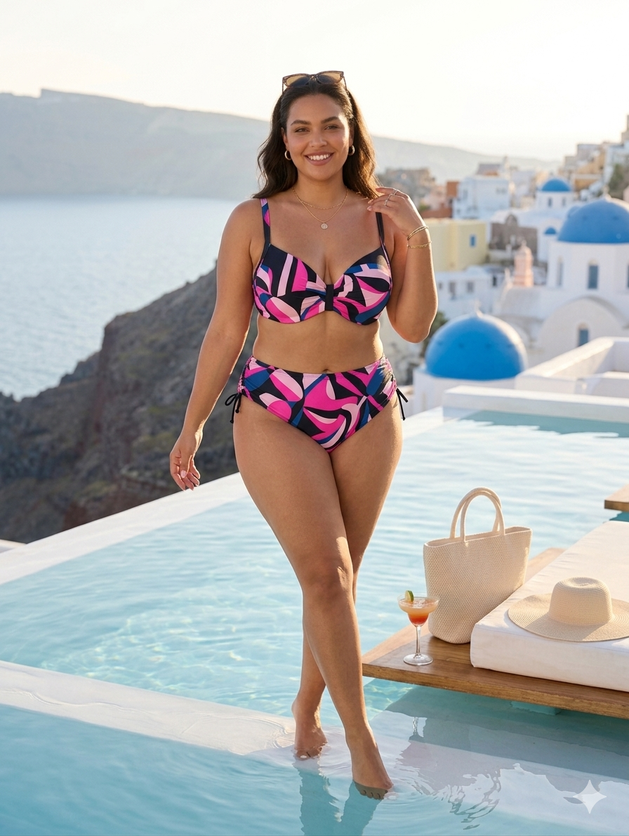 Bikini Donna Fantasia Geometrica Rosa e Blu – solo Taglia 50