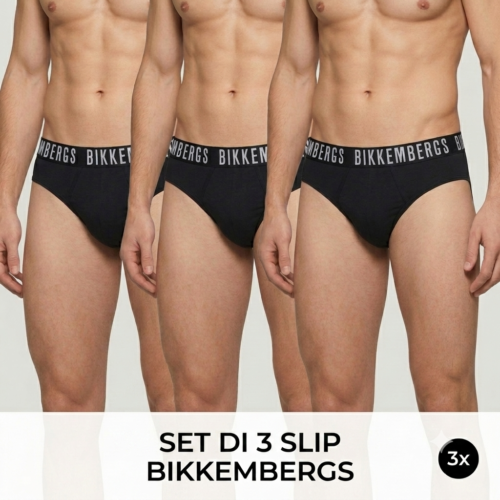 Bikkembergs - 3 Slip Uomo in Cotone Stretch - Elastico Logo Bianco