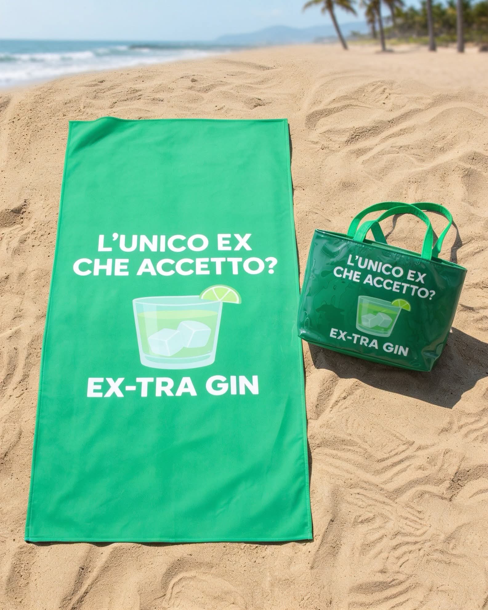 Telo Mare con borsetta in Microfibra Ironico "EX-TRA GIN" - immagine 2