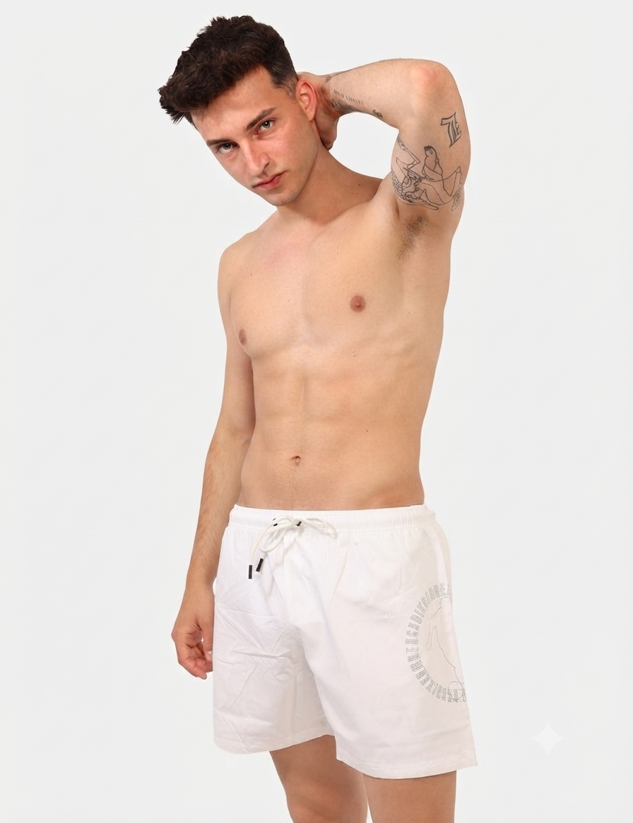 Bikkembergs - Costume a pantaloncino bianco logo nero Taglia M