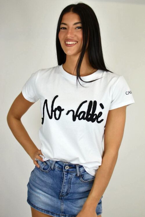 T-shirt Donna in cotone "No vabbè " - Edizione Ricamata