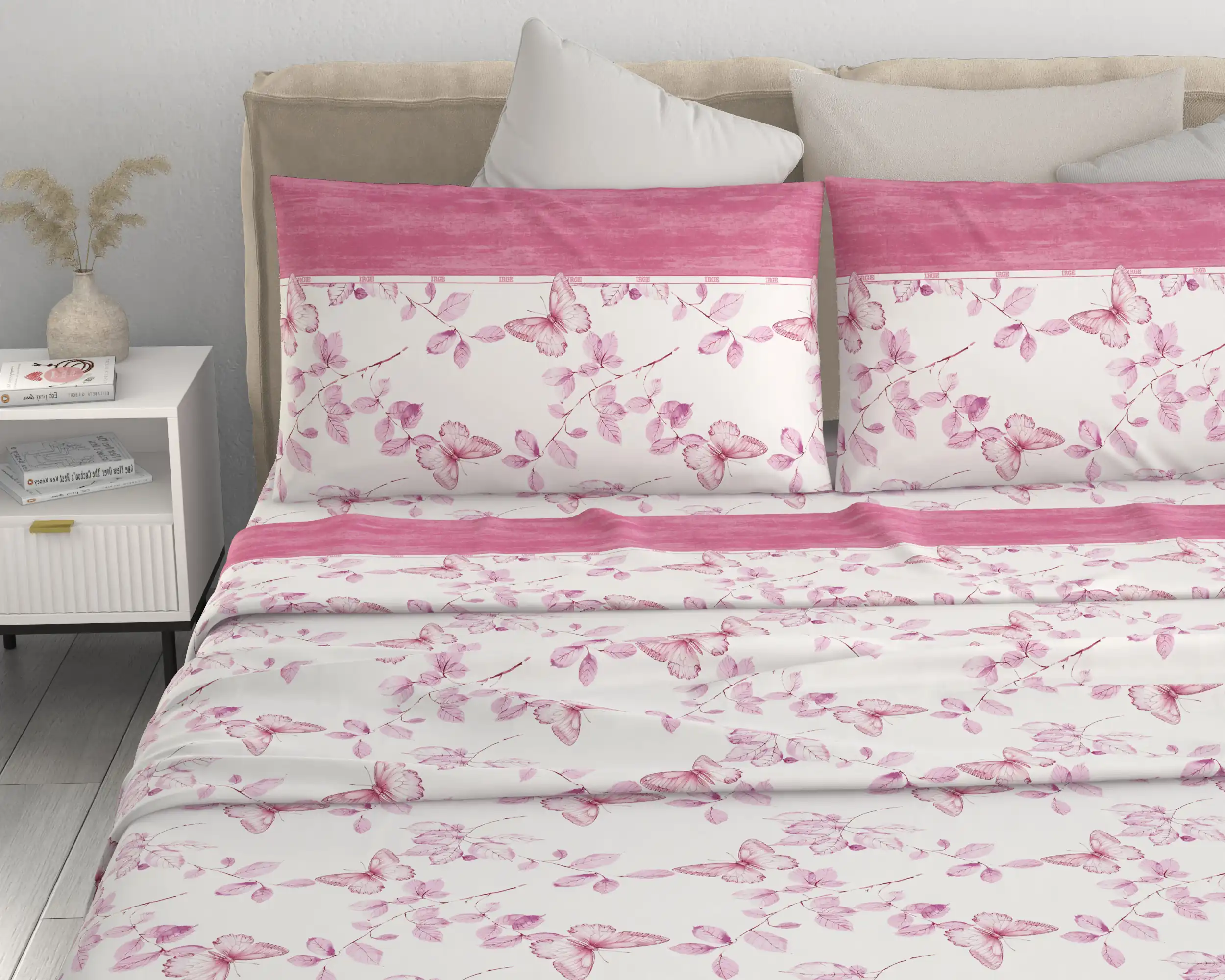 Irge - Lenzuola Matrimoniale Nuvola Tulle - 100% Cotone - Rosa