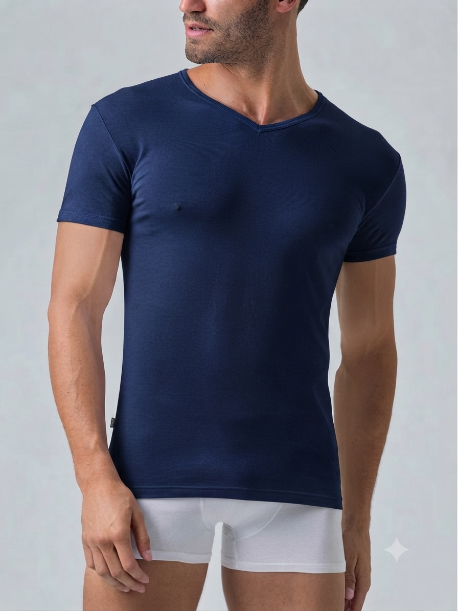 Lotto - Maglia uomo mezza manica a V LT1011 cotone elasticizzato - immagine 3