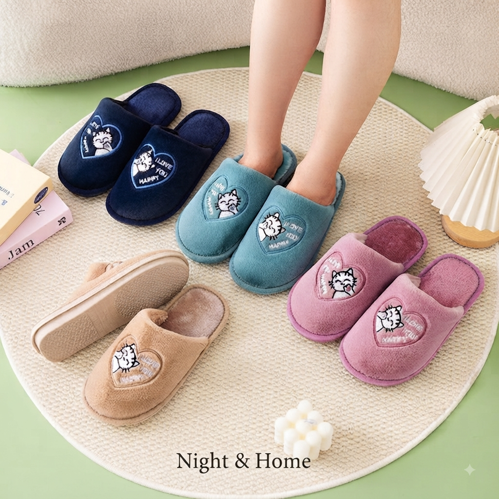 Night & Home - Ciabatte Donna Invernali Modello "Cats in Love"