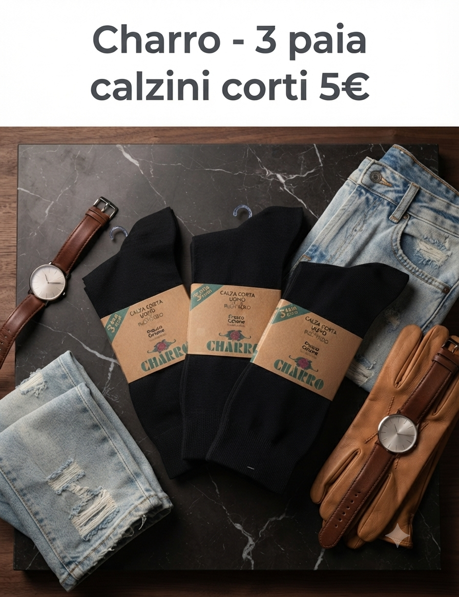 Charro - 3 Calzini corti uomo in fresco cotone elasticizzato