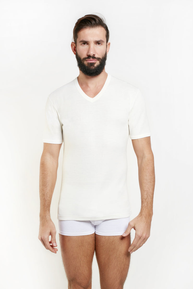 Nottingham - Maglia uomo mezza manica scollo a V lana e cotone