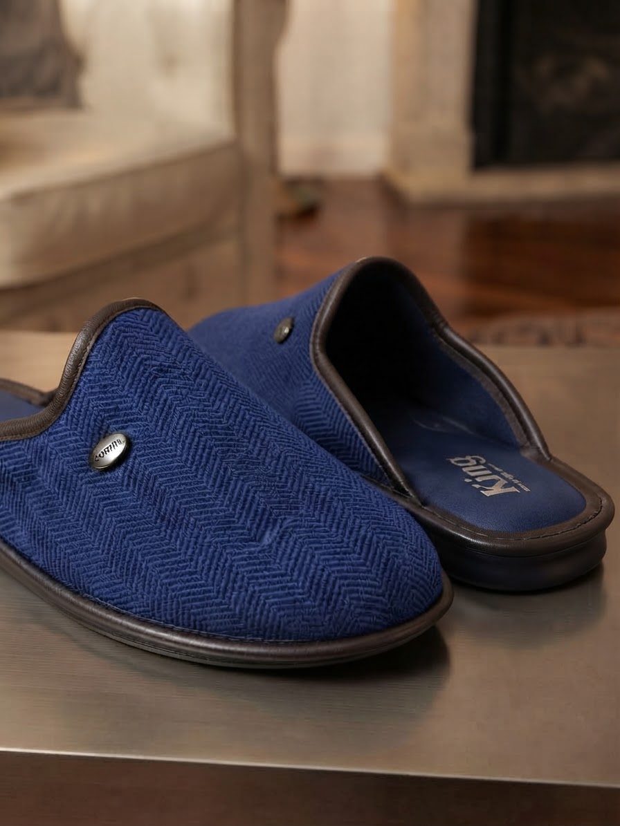King - Ciabatte Uomo invernali in colore Blu - Made in Italy - immagine 3