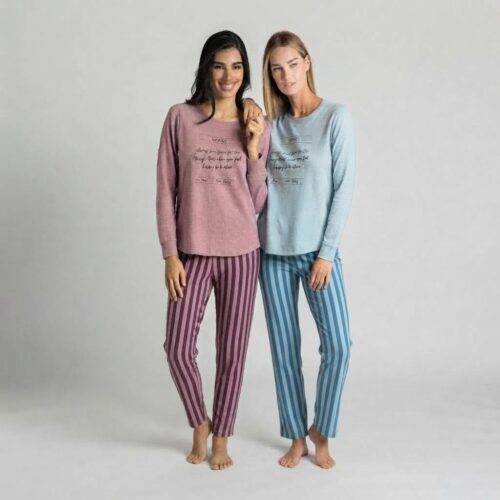 Jadea - Pigiama Donna in Caldo Cotone con Fantasia a Righe