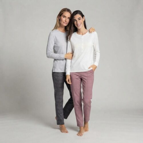 Jadea - Pigiama Donna Caldo Cotone con pantaloni a quadri