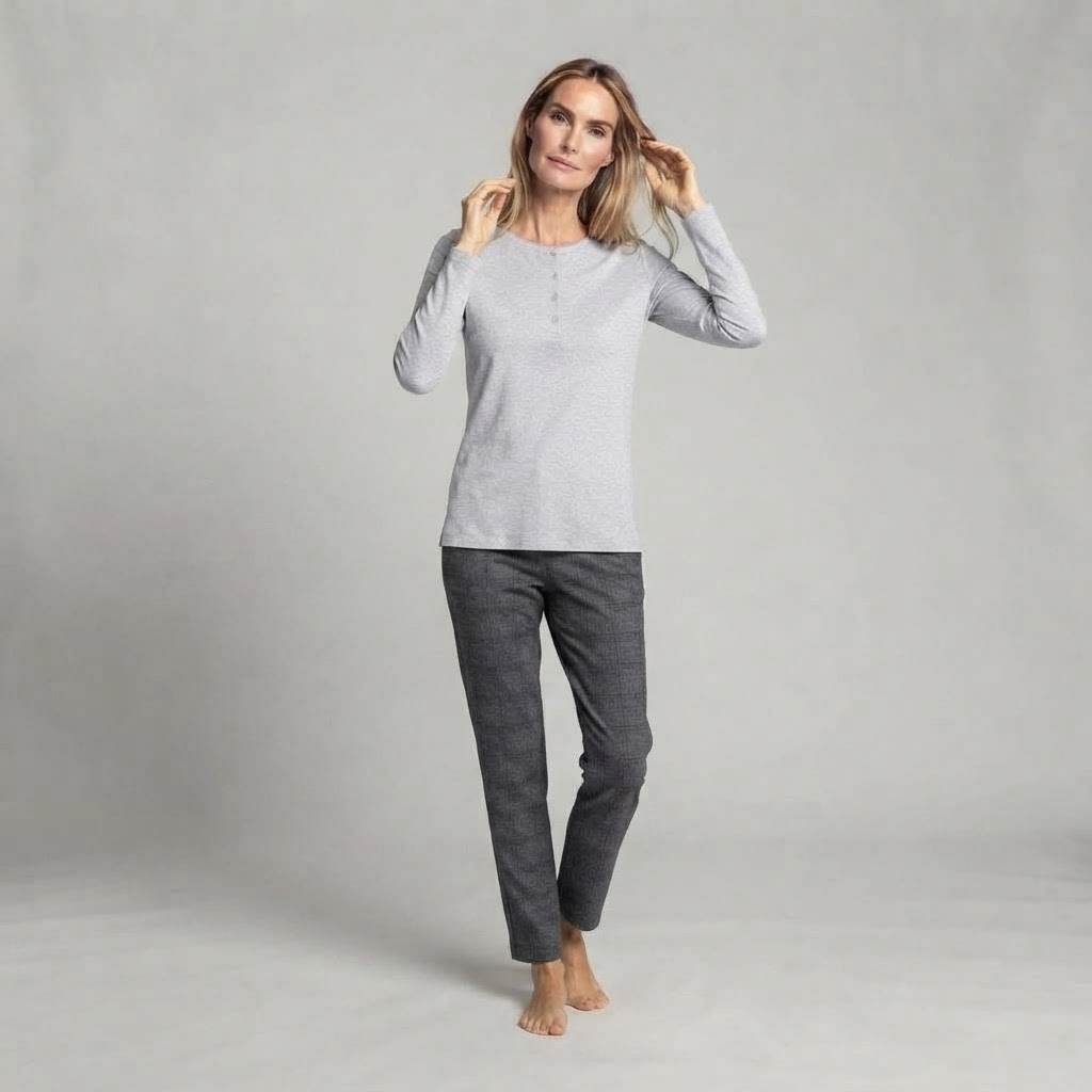 Jadea - Pigiama Donna Caldo Cotone con pantaloni a quadri - immagine 6