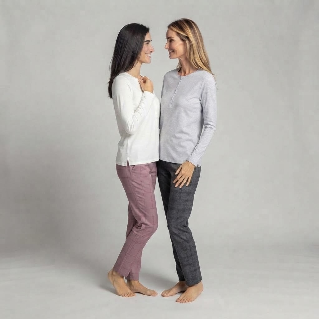 Jadea - Pigiama Donna Caldo Cotone con pantaloni a quadri - immagine 2