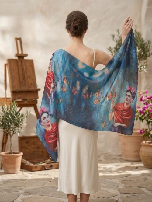 Foulard in Misto Seta Riciclata "Frida & Farfalle" (90x180 cm)